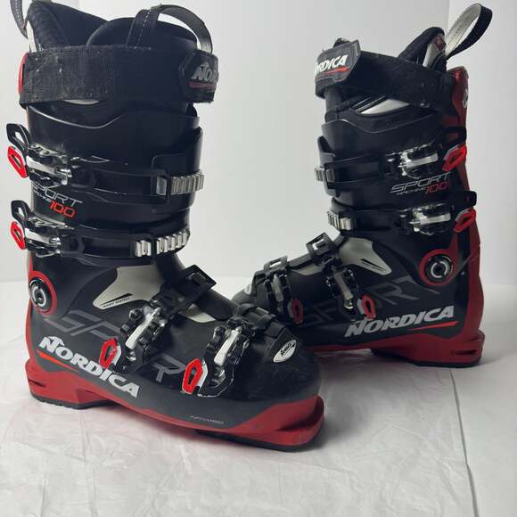 Nordica SPORTMACHINE 100 Ski Boots Mondo Size 25-25.5 Red and Black color way